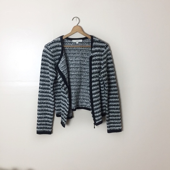 [LOFT] Large Black & White Stripe Asymmetrical Jacket - Picture 5 of 10